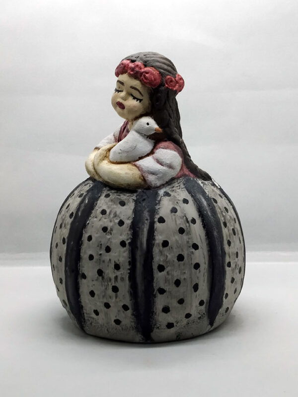 Handmade ceramic girl with pigeon