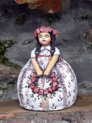 Handmade ceramic girl with flower wreath