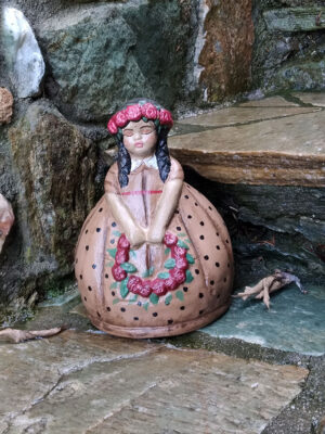 Handmade ceramic girl with flower wreath