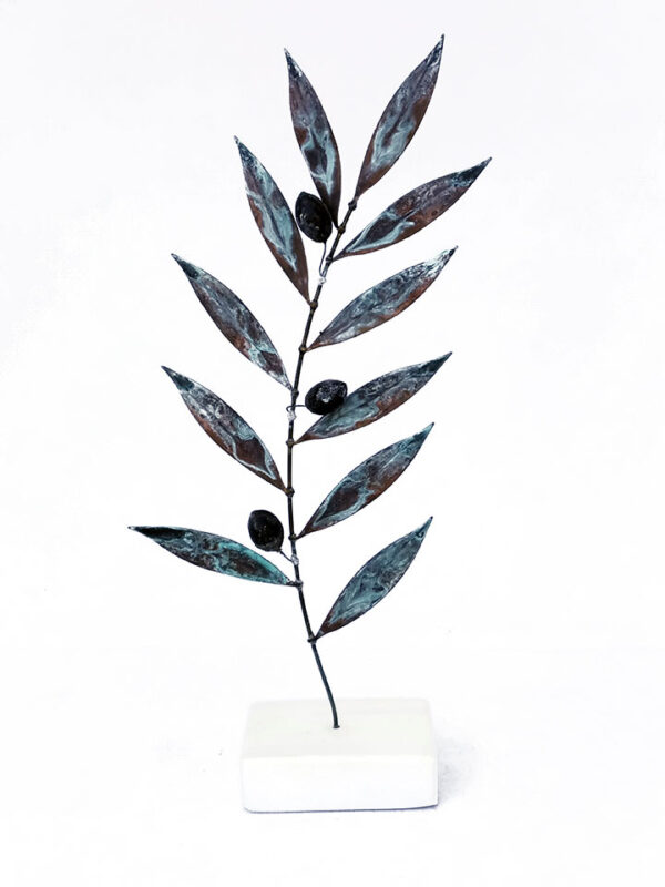 Handmade branch with ceramic olive & oxidized brass