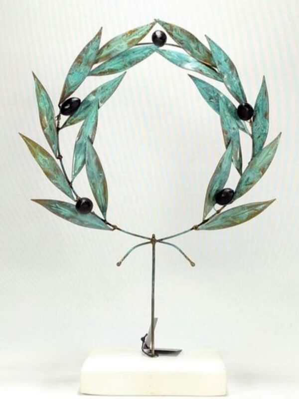 Handmade olive wreath with oxidized brass