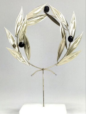 Χειροποίητο κλαδί ελιάς από λευκό ορείχαλκο σε σχήμα κλειστού στεφανιού