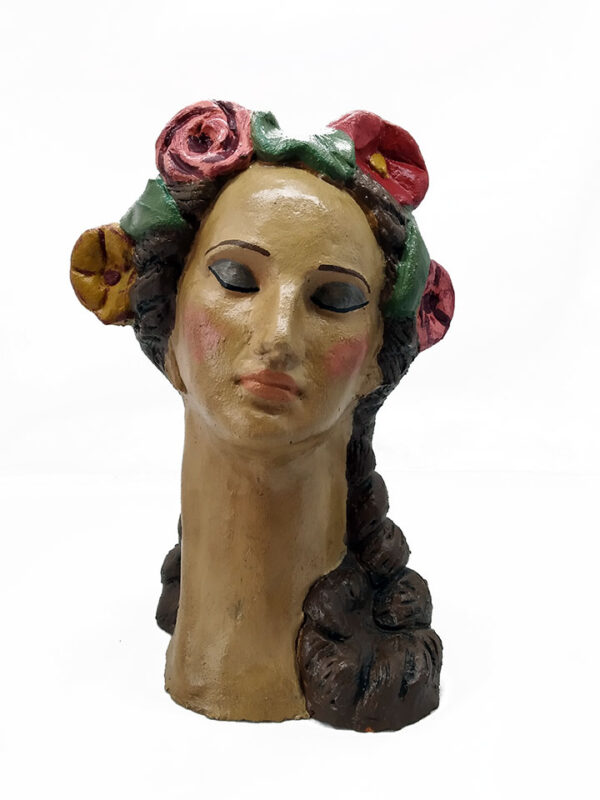 Handmade ceramic bust with flowers