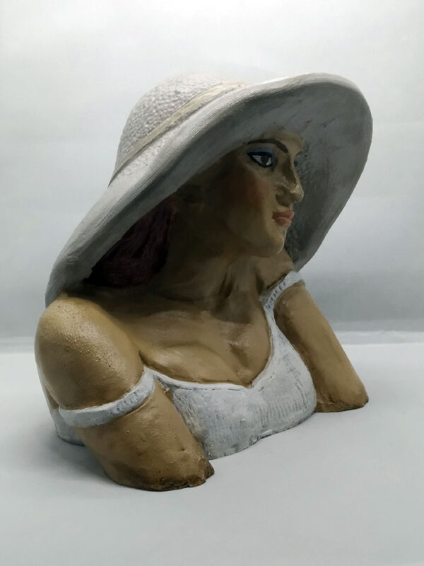 Handmade ceramic bust with an impressive hat