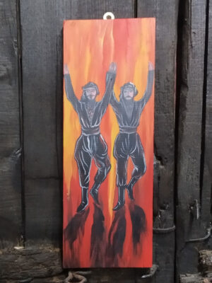 Χειροποίητος ζωγραφιστός ξύλινος πίνακας- καδράκι πυρρίχιος