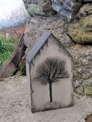 Χειροποίητο ξύλινο διακοσμητικό σπιτάκι – βιβλιοστάτης, δέντρο της ζωής